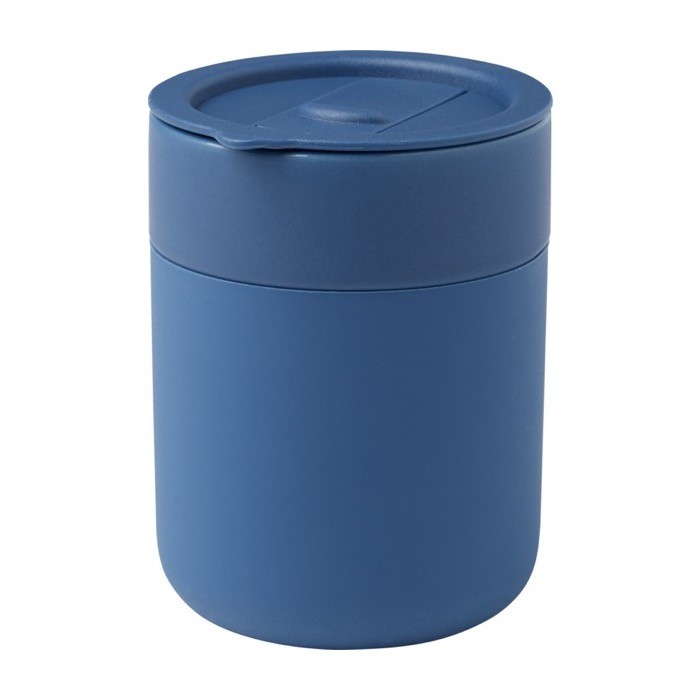Vaso de cerámica con envoltura de silicona y tapa de plástico 330ml color azul Vaso de cerámica con envoltura de silicona y tapa de plástico 330ml color azul