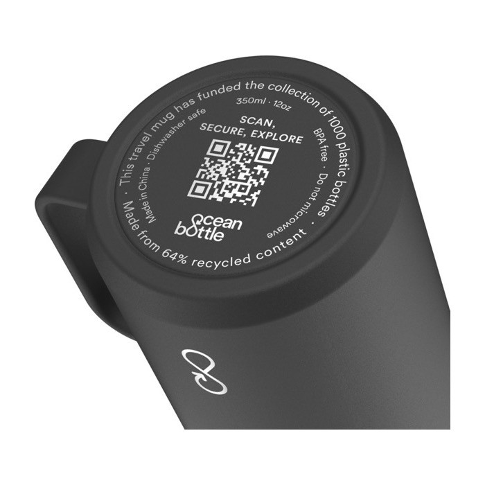 Taza de acero inoxidable reciclado aislada de doble pared 350ml Ocean Bottle color negro vista detalle 1