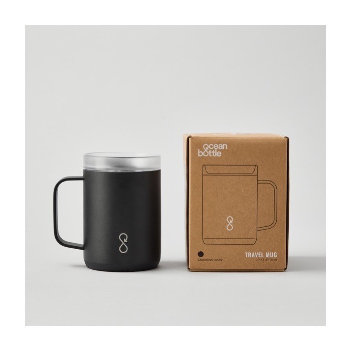 Taza de acero inoxidable reciclado aislada de doble pared 350ml Ocean Bottle color negro cuarta vista