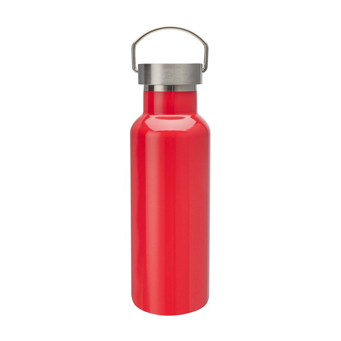 Botella de acero inoxidable reciclado ideal para agua 500ml color rojo tercera vista frontal Botella de acero inoxidable reciclado ideal para agua 500ml color rojo tercera vista frontal