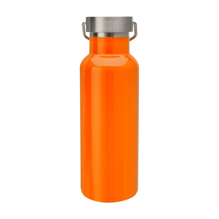 Botella de acero inoxidable reciclado ideal para agua 500ml color naranja segunda vista trasera Botella de acero inoxidable reciclado ideal para agua 500ml color naranja segunda vista trasera