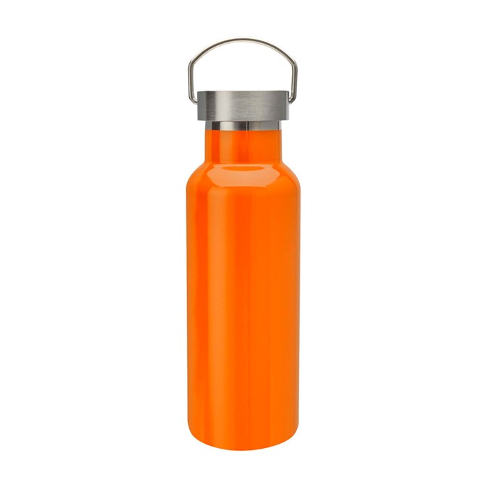Botella de acero inoxidable reciclado ideal para agua 500ml color naranja tercera vista frontal Botella de acero inoxidable reciclado ideal para agua 500ml color naranja tercera vista frontal