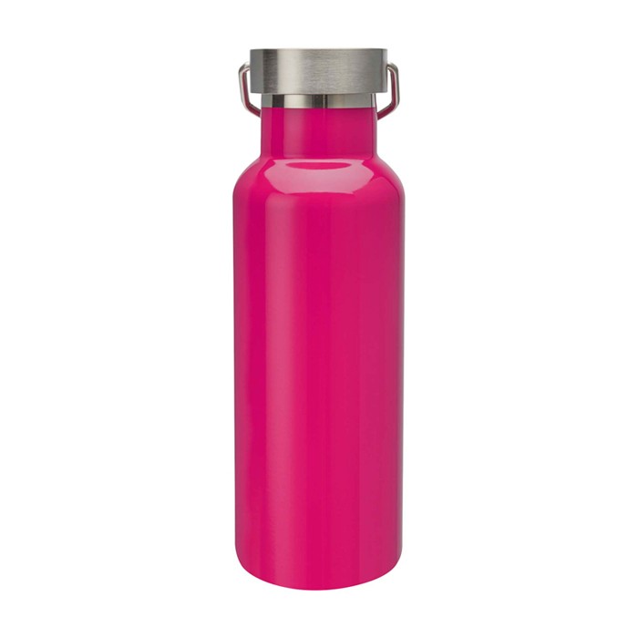 Botella de acero inoxidable reciclado ideal para agua 500ml color rosa segunda vista trasera Botella de acero inoxidable reciclado ideal para agua 500ml color rosa segunda vista trasera