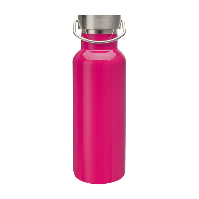 Botella de acero inoxidable reciclado ideal para agua 500ml color rosa segunda vista frontal Botella de acero inoxidable reciclado ideal para agua 500ml color rosa segunda vista frontal