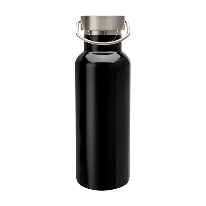 Botella de acero inoxidable reciclado ideal para agua 500ml color negro segunda vista frontal Botella de acero inoxidable reciclado ideal para agua 500ml color negro segunda vista frontal