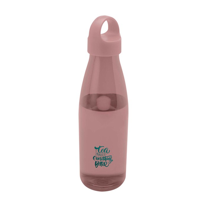 Botella de agua de plástico reciclado con asa de transporte 800ml color rosa pastel vista impresión tampografía Botella de agua de plástico reciclado con asa de transporte 800ml color rosa pastel vista impresión tampografía