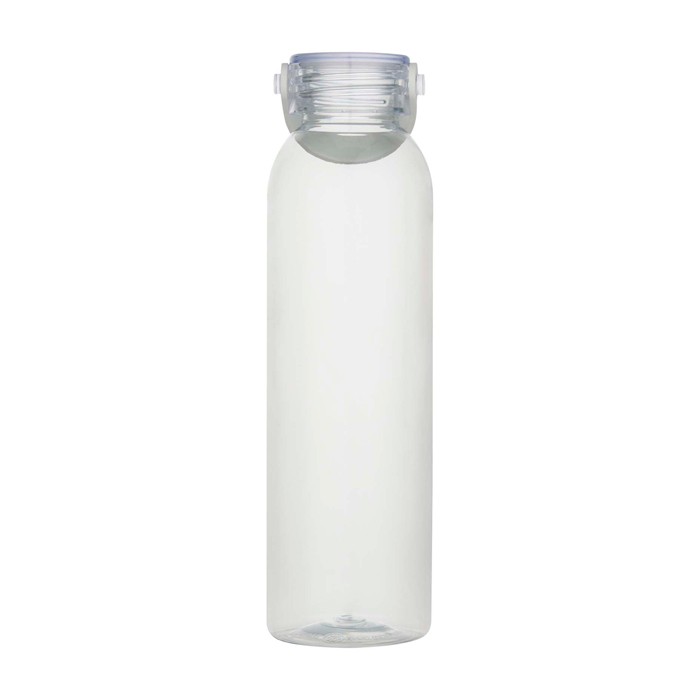 Botella de plástico reciclado con asa de silicona en la tapa 630ml color transparente segunda vista frontal Botella de plástico reciclado con asa de silicona en la tapa 630ml color transparente segunda vista frontal
