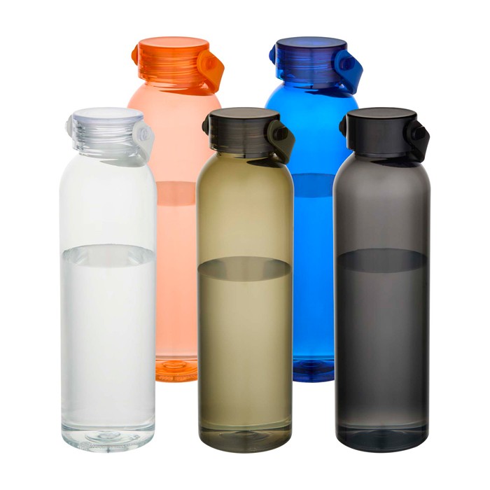 Botella de plástico reciclado con asa de silicona en la tapa 630ml color transparente segunda vista varios colores Botella de plástico reciclado con asa de silicona en la tapa 630ml color transparente segunda vista varios colores