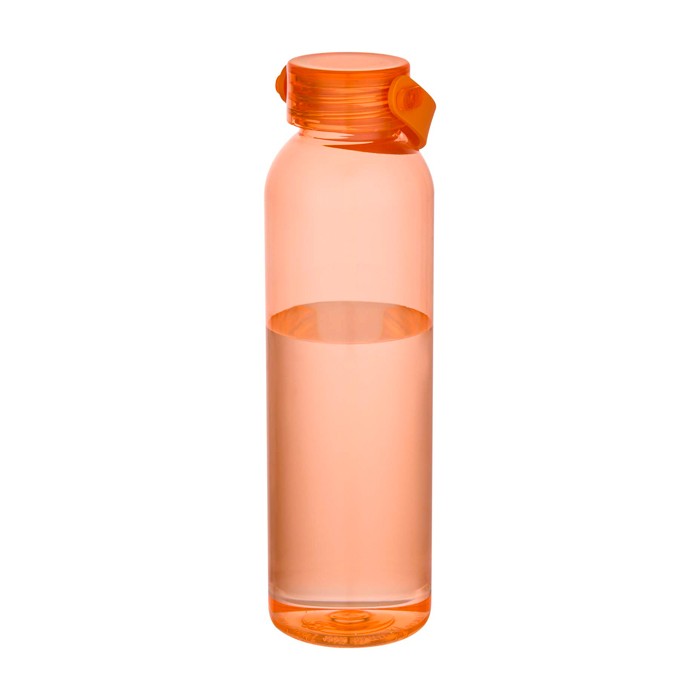 Botella de plástico reciclado con asa de silicona en la tapa 630ml color naranja segunda vista Botella de plástico reciclado con asa de silicona en la tapa 630ml color naranja segunda vista