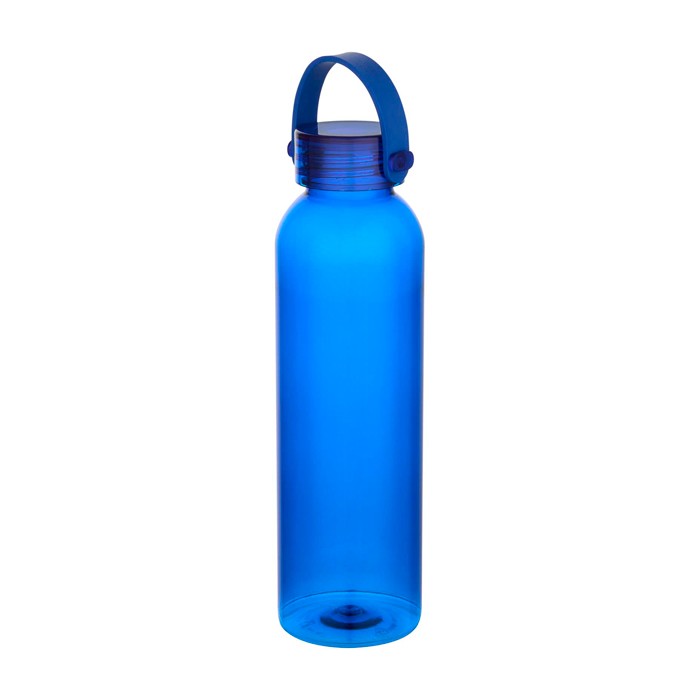 Botella de plástico reciclado con asa de silicona en la tapa 630ml color azul real Botella de plástico reciclado con asa de silicona en la tapa 630ml color azul real