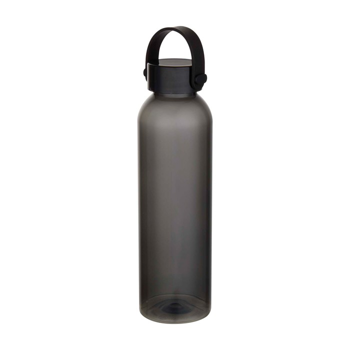 Botella de plástico reciclado con asa de silicona en la tapa 630ml color negro Botella de plástico reciclado con asa de silicona en la tapa 630ml color negro
