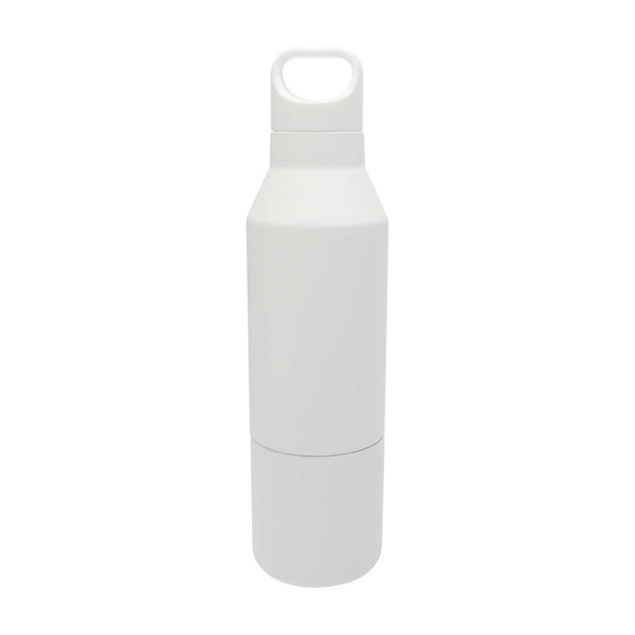 Botella termo de acero inoxidable reciclado con taza extraíble 600ml color blanco segunda vista trasera Botella termo de acero inoxidable reciclado con taza extraíble 600ml color blanco segunda vista trasera