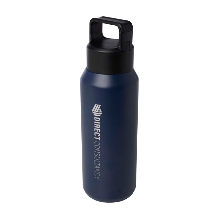 Botella de acero inox reciclado apta para bebidas carbonatadas 600ml color azul marino vista impresa logo 2 Botella de acero inox reciclado apta para bebidas carbonatadas 600ml color azul marino vista impresa logo 2