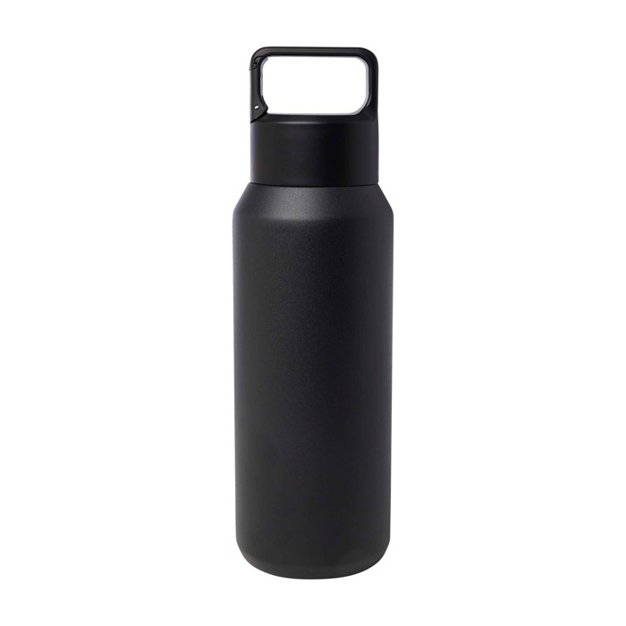 Botella de acero inox reciclado apta para bebidas carbonatadas 600ml color negro segunda vista trasera Botella de acero inox reciclado apta para bebidas carbonatadas 600ml color negro segunda vista trasera