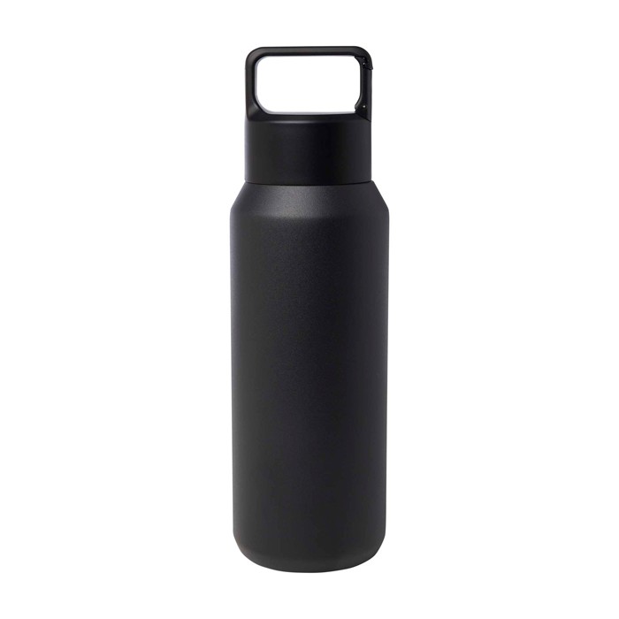 Botella de acero inox reciclado apta para bebidas carbonatadas 600ml color negro segunda vista frontal Botella de acero inox reciclado apta para bebidas carbonatadas 600ml color negro segunda vista frontal