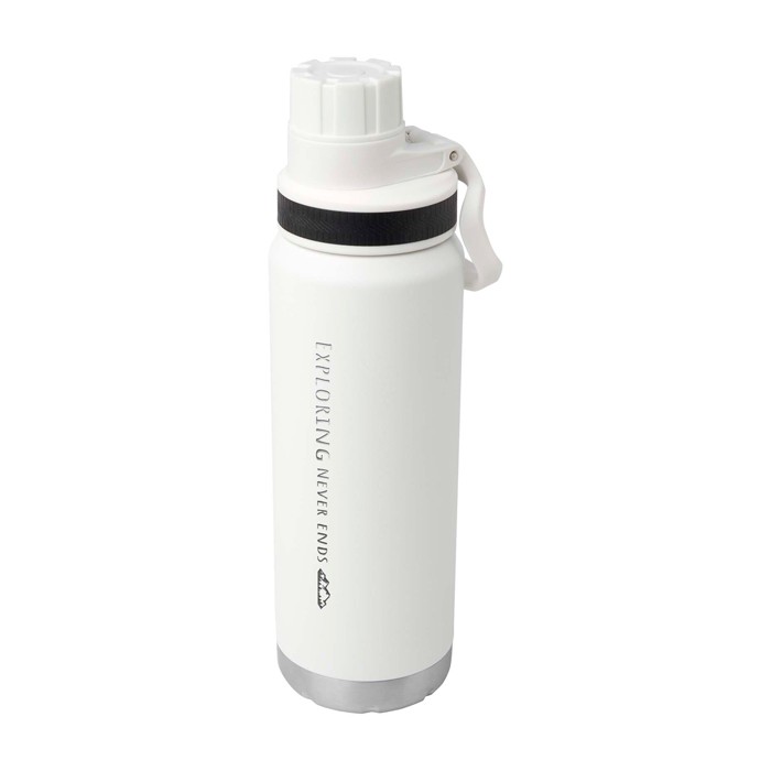 Botella ecológica de doble pared con tapa de rosca antigoteo 700ml color blanco vista impresa logo 2 Botella ecológica de doble pared con tapa de rosca antigoteo 700ml color blanco vista impresa logo 2