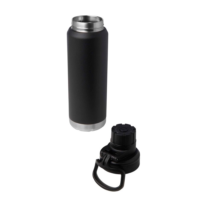 Botella ecológica de doble pared con tapa de rosca antigoteo 700ml color negro segunda vista Botella ecológica de doble pared con tapa de rosca antigoteo 700ml color negro segunda vista