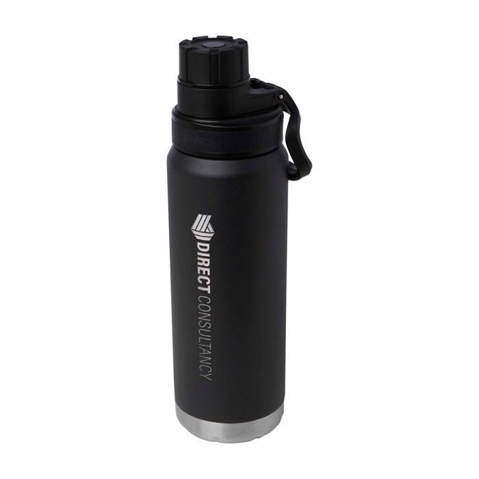 Botella ecológica de doble pared con tapa de rosca antigoteo 700ml color negro vista impresa logo 2 Botella ecológica de doble pared con tapa de rosca antigoteo 700ml color negro vista impresa logo 2