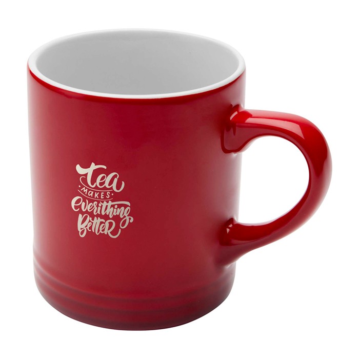 Taza de cerámica con efecto degradado en color de 330ml color rojo vista impresión tampografía