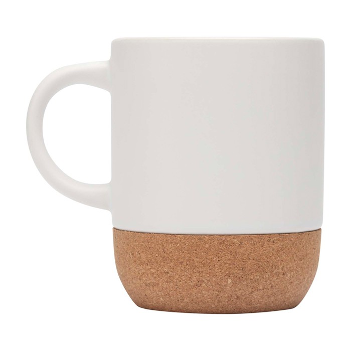 Taza de cerámica en acabado mate y base de corcho 300ml color blanco segunda vista lateral Taza de cerámica en acabado mate y base de corcho 300ml color blanco segunda vista lateral