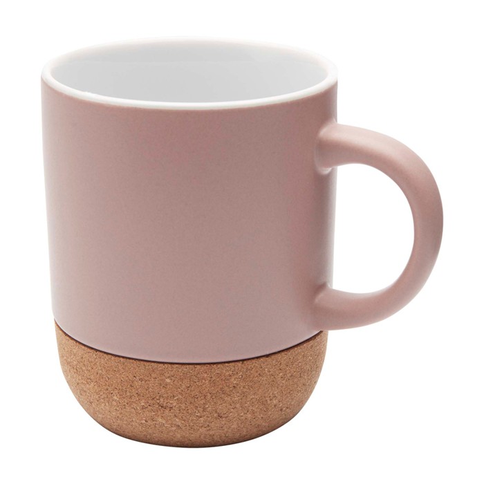 Taza de cerámica en acabado mate y base de corcho 300ml color rosa pastel Taza de cerámica en acabado mate y base de corcho 300ml color rosa pastel