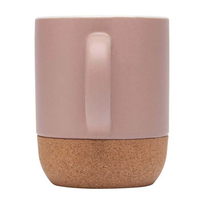 Taza de cerámica en acabado mate y base de corcho 300ml color rosa pastel segunda vista trasera Taza de cerámica en acabado mate y base de corcho 300ml color rosa pastel segunda vista trasera