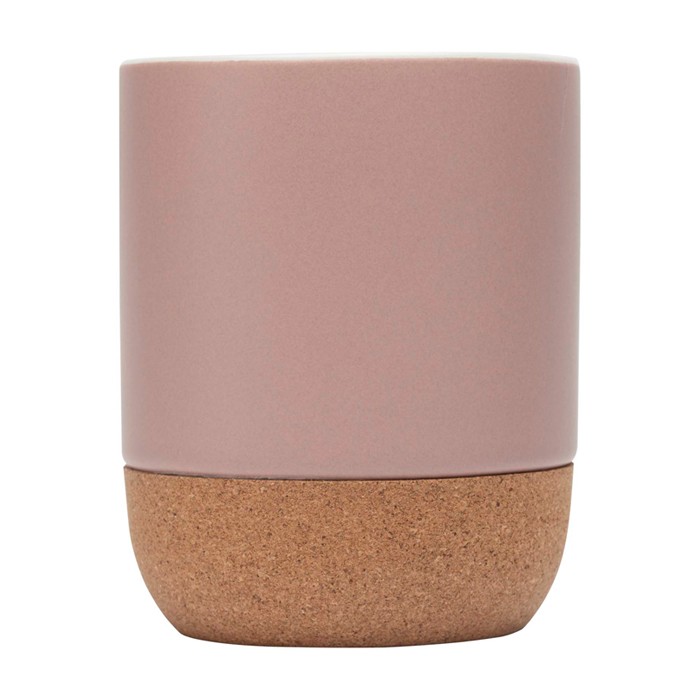 Taza de cerámica en acabado mate y base de corcho 300ml color rosa pastel segunda vista frontal Taza de cerámica en acabado mate y base de corcho 300ml color rosa pastel segunda vista frontal