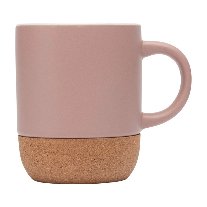 Taza de cerámica en acabado mate y base de corcho 300ml color rosa pastel vista lateral Taza de cerámica en acabado mate y base de corcho 300ml color rosa pastel vista lateral