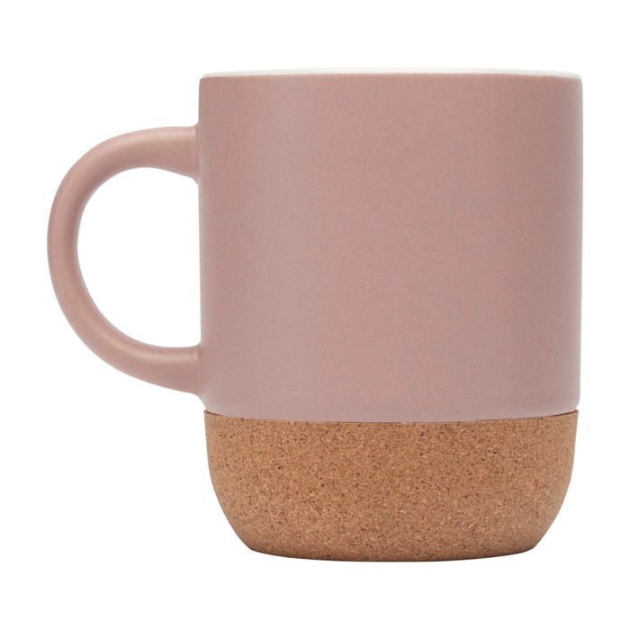 Taza de cerámica en acabado mate y base de corcho 300ml color rosa pastel segunda vista lateral Taza de cerámica en acabado mate y base de corcho 300ml color rosa pastel segunda vista lateral