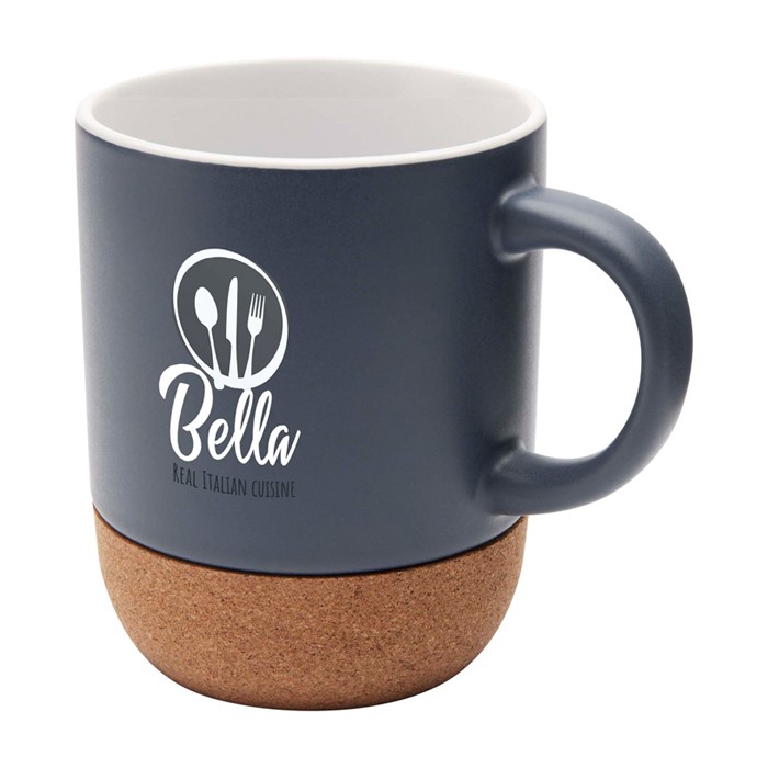 Taza de cerámica en acabado mate y base de corcho 300ml color azul petróleo vista impresión tampografía Taza de cerámica en acabado mate y base de corcho 300ml color azul petróleo vista impresión tampografía
