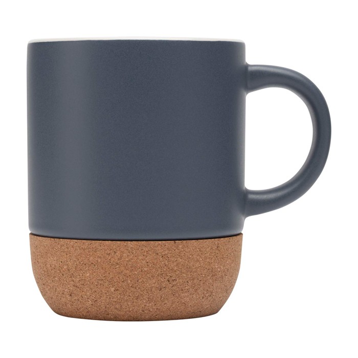 Taza de cerámica en acabado mate y base de corcho 300ml color azul petróleo vista lateral Taza de cerámica en acabado mate y base de corcho 300ml color azul petróleo vista lateral