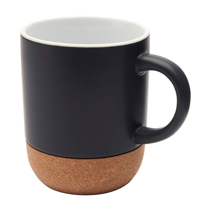 Taza de cerámica en acabado mate y base de corcho 300ml color negro Taza de cerámica en acabado mate y base de corcho 300ml color negro