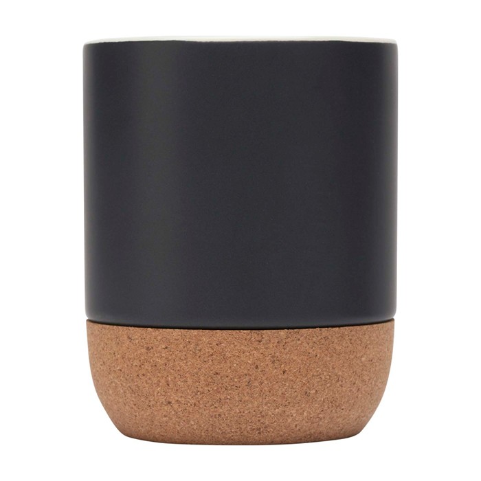 Taza de cerámica en acabado mate y base de corcho 300ml color negro segunda vista frontal Taza de cerámica en acabado mate y base de corcho 300ml color negro segunda vista frontal