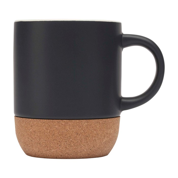 Taza de cerámica en acabado mate y base de corcho 300ml color negro vista lateral Taza de cerámica en acabado mate y base de corcho 300ml color negro vista lateral