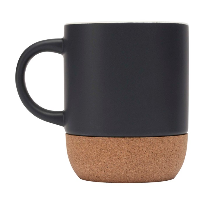 Taza de cerámica en acabado mate y base de corcho 300ml color negro segunda vista lateral Taza de cerámica en acabado mate y base de corcho 300ml color negro segunda vista lateral