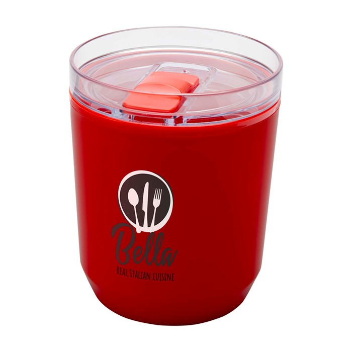 Vaso térmico de plástico reciclado con diseño sencillo 180ml color rojo vista impresión tampografía
