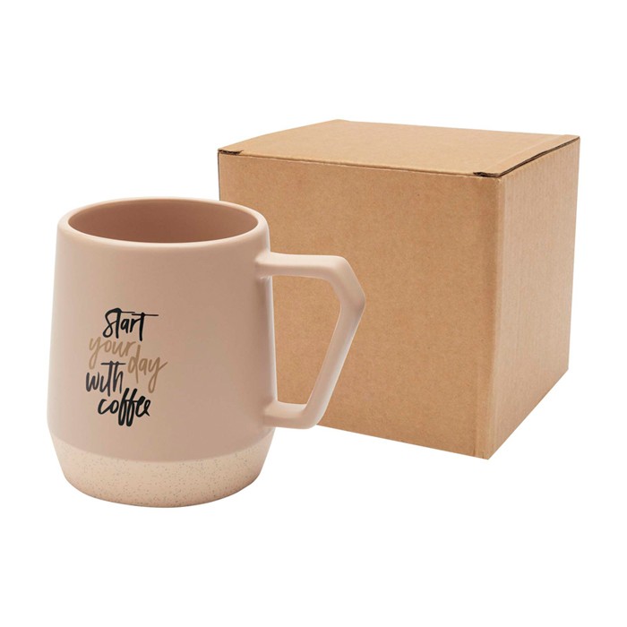 Taza de cerámica con acabado mate y base sin esmaltar 300ml color marfil vista impresión tampografía Taza de cerámica con acabado mate y base sin esmaltar 300ml color marfil vista impresión tampografía