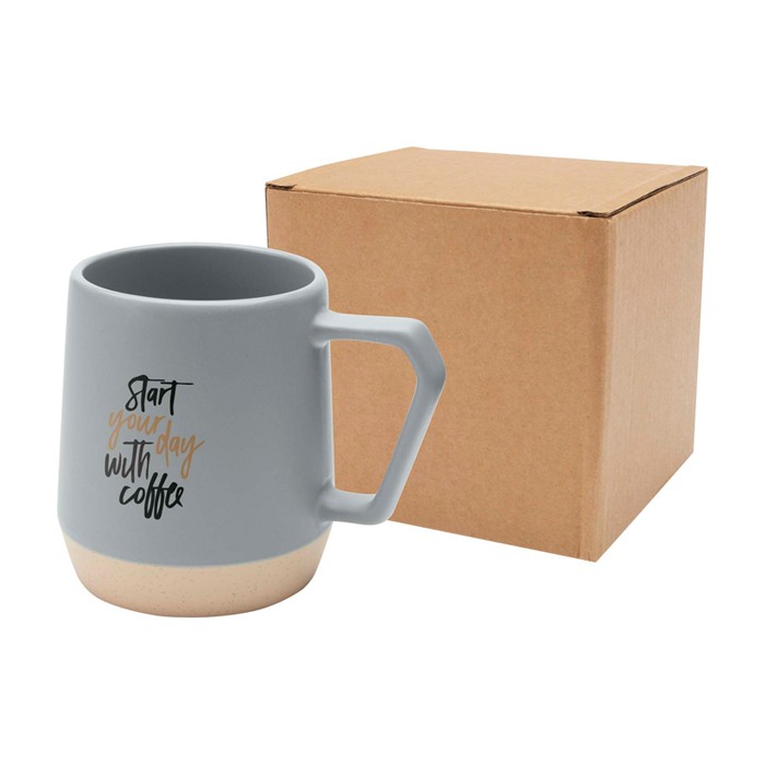 Taza de cerámica con acabado mate y base sin esmaltar 300ml color gris vista impresión tampografía Taza de cerámica con acabado mate y base sin esmaltar 300ml color gris vista impresión tampografía