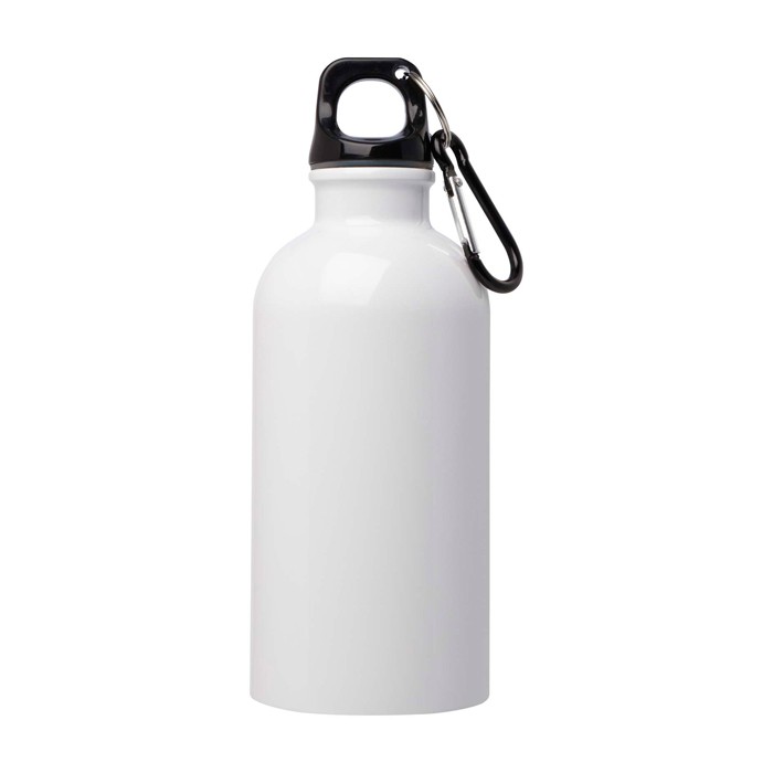 Botella de acero inoxidable reciclado con mosquetón 400ml color blanco segunda vista frontal