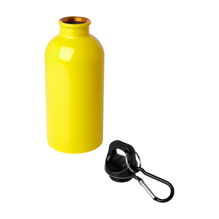 Botella de acero inoxidable reciclado con mosquetón 400ml color amarillo segunda vista