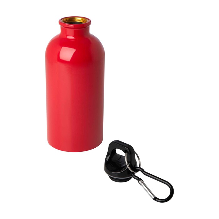 Botella de acero inoxidable reciclado con mosquetón 400ml color rojo segunda vista