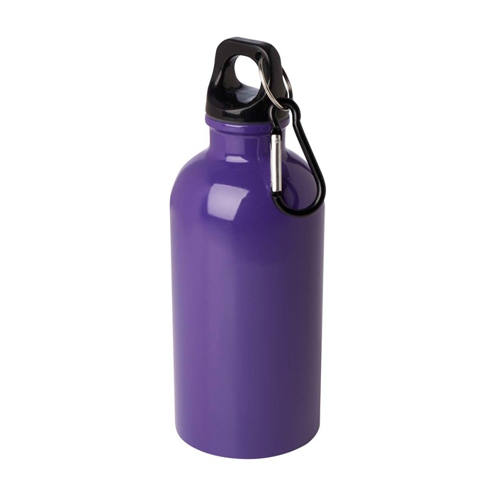 Botella de acero inoxidable reciclado con mosquetón 400ml color morado