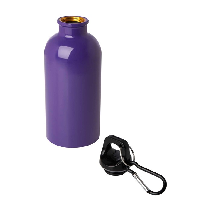 Botella de acero inoxidable reciclado con mosquetón 400ml color morado segunda vista