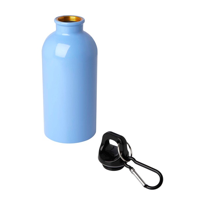 Botella de acero inoxidable reciclado con mosquetón 400ml color azul pastel segunda vista