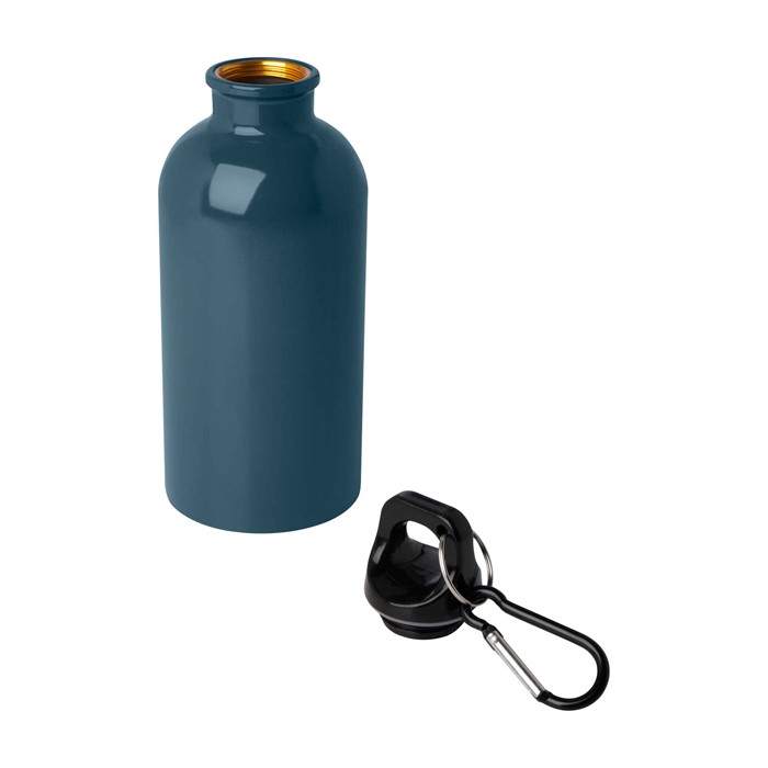 Botella de acero inoxidable reciclado con mosquetón 400ml color azul cian segunda vista