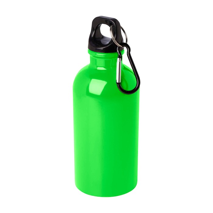 Botella de acero inoxidable reciclado con mosquetón 400ml color verde fluorescente