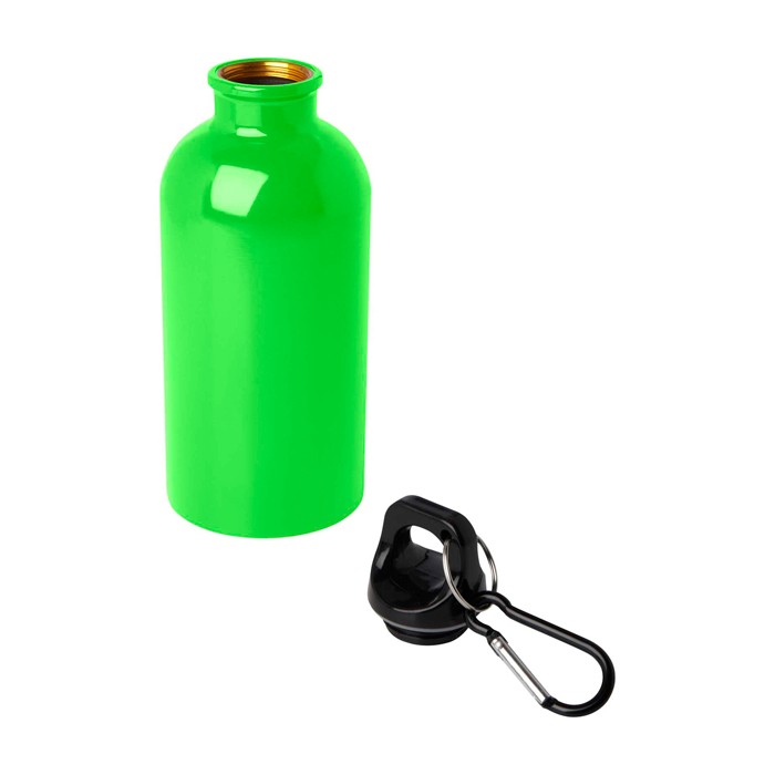 Botella de acero inoxidable reciclado con mosquetón 400ml color verde fluorescente segunda vista