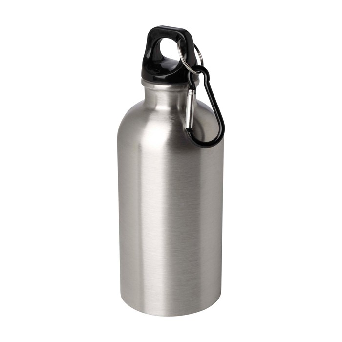 Botella de acero inoxidable reciclado con mosquetón 400ml color plateado