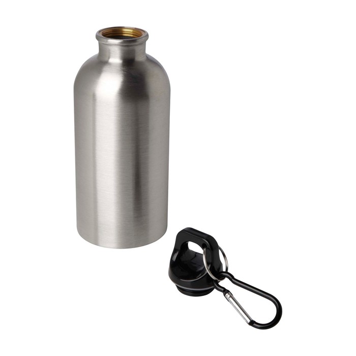 Botella de acero inoxidable reciclado con mosquetón 400ml color plateado segunda vista