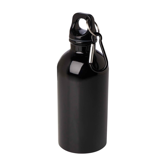 Botella de acero inoxidable reciclado con mosquetón 400ml color negro